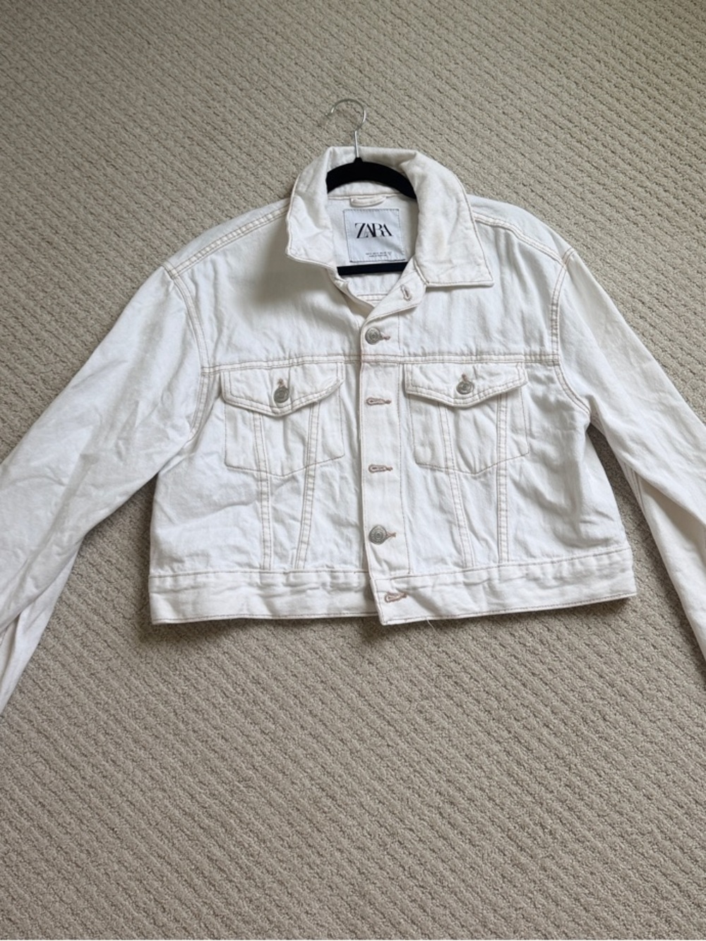 ZARA Off-White Cropped Denim Jacket with extra long sleeves